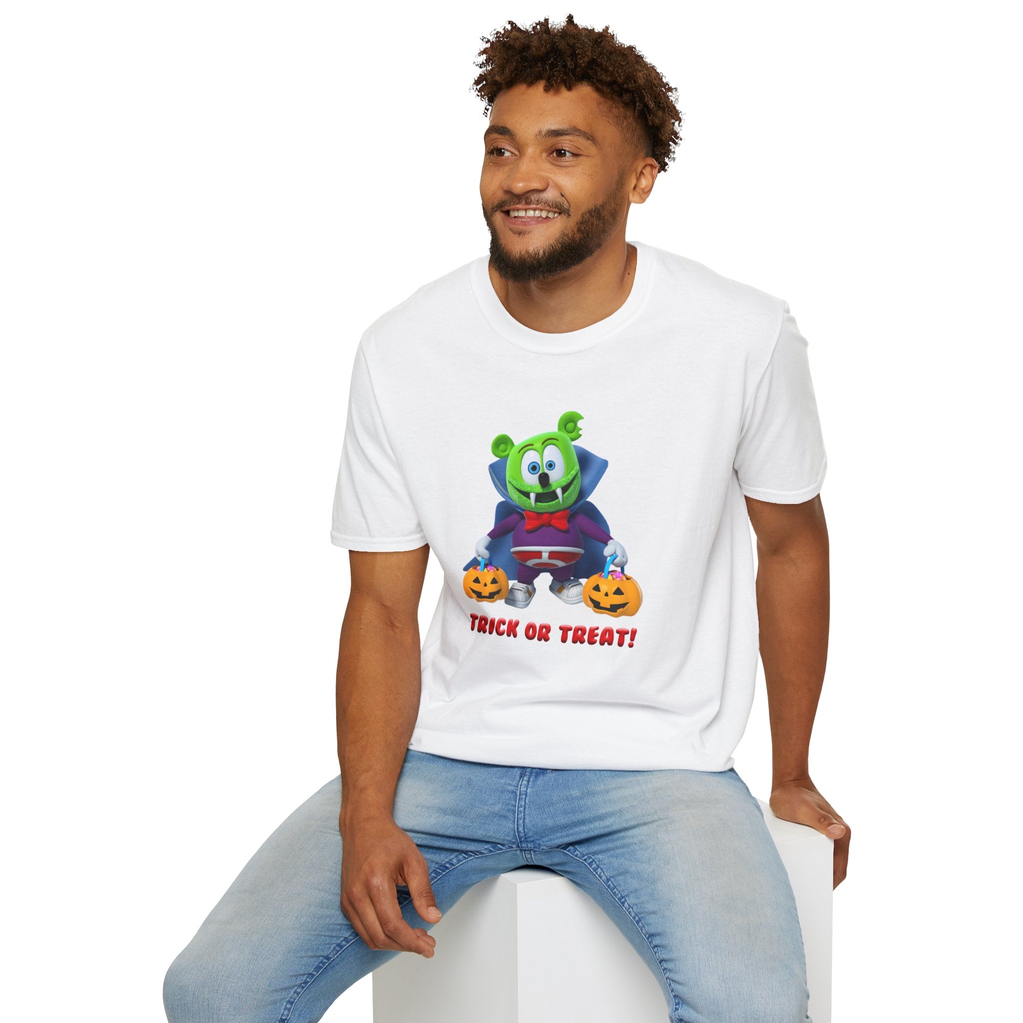 Gummibär Halloween Themed T-Shirt, Trick Or Treat Shirt, Unisex Softstyle Tee, Fun Halloween Apparel, Spooky Costume T-Shirt