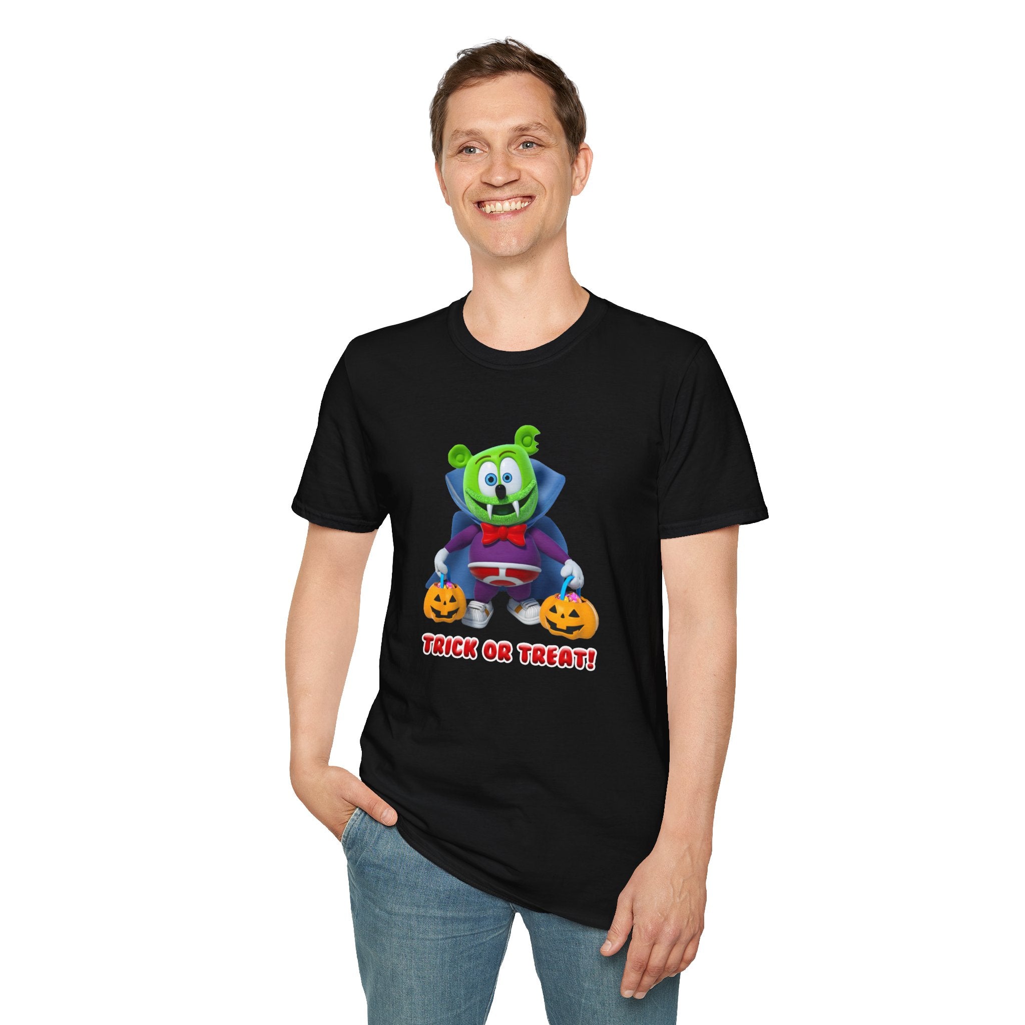 Gummibär Halloween Themed T-Shirt, Trick Or Treat Shirt, Unisex Softstyle Tee, Fun Halloween Apparel, Spooky Costume T-Shirt