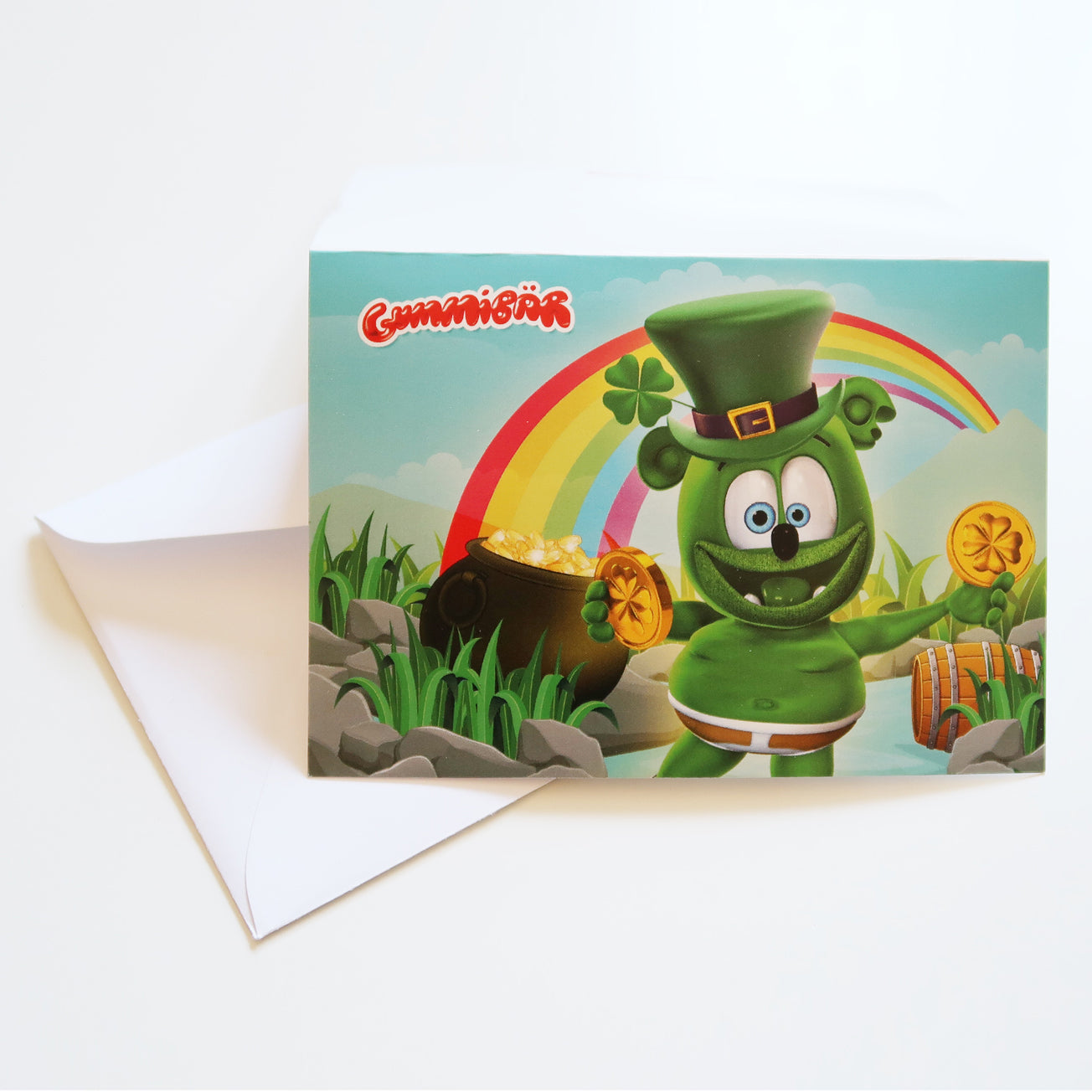 Gummibär (The Gummy Bear) St. Patrick's Day Greeting Card ~ Rainbow Leprechaun Pot Of Gold Note Card